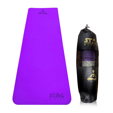 STAG GLOBAL Yoga Mantra Plain Purple Mat With Bag, 4MM Thickness