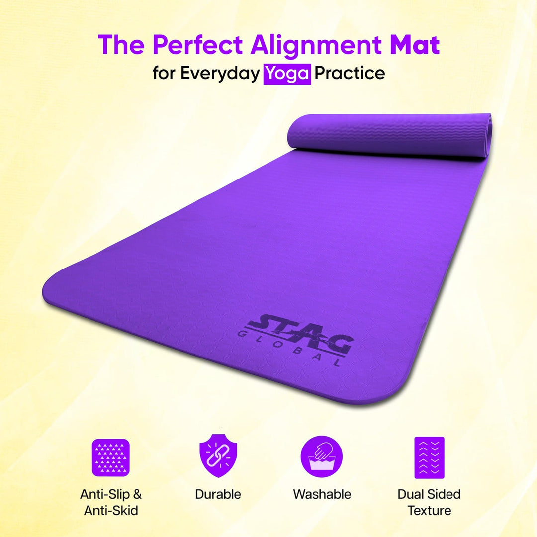 STAG GLOBAL Yoga Mantra Plain Purple Mat With Bag, 4MM Thickness