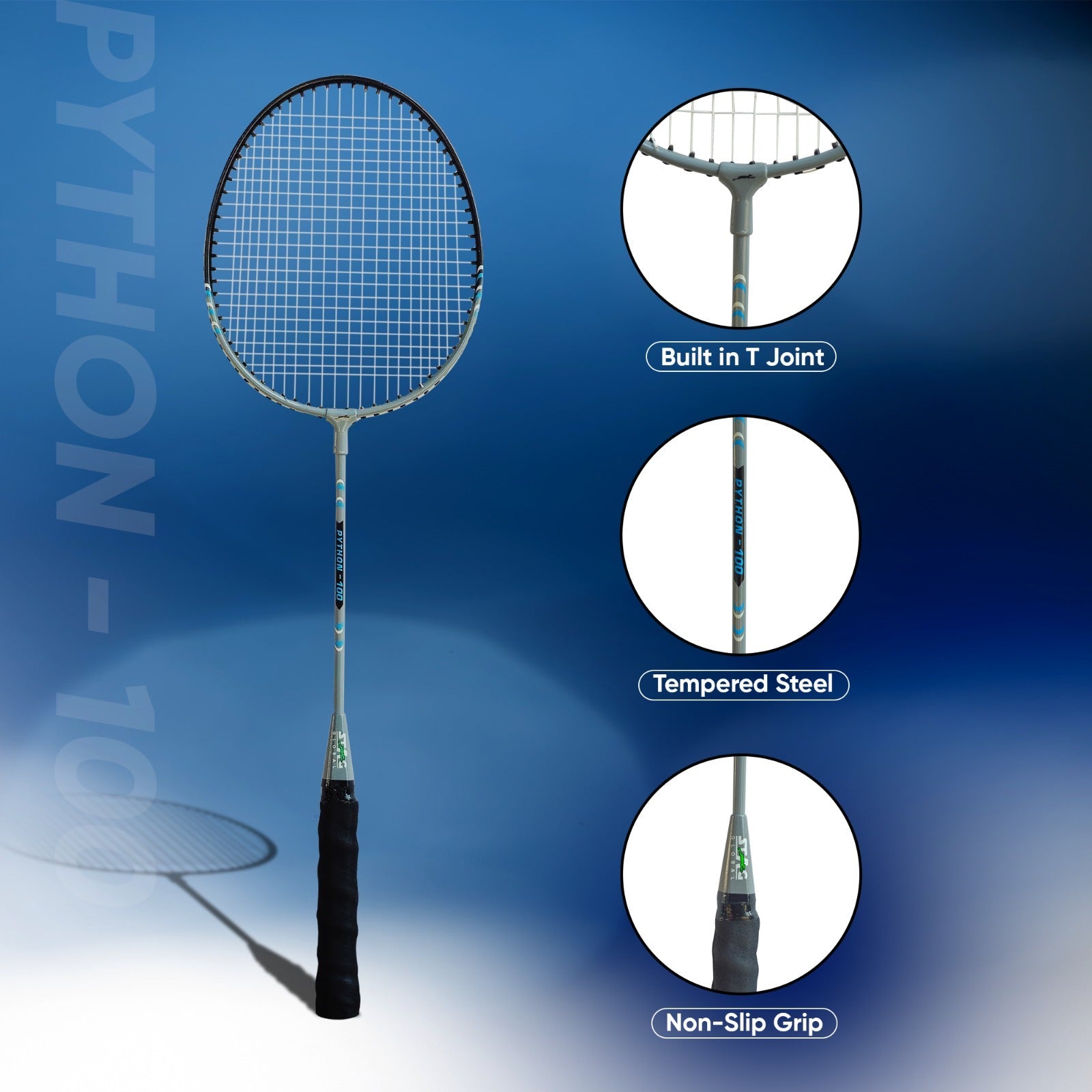 STAG GLOBAL Python 100 Badminton Racket, Lightweight, Ergonomic Design, Non Slip Grip