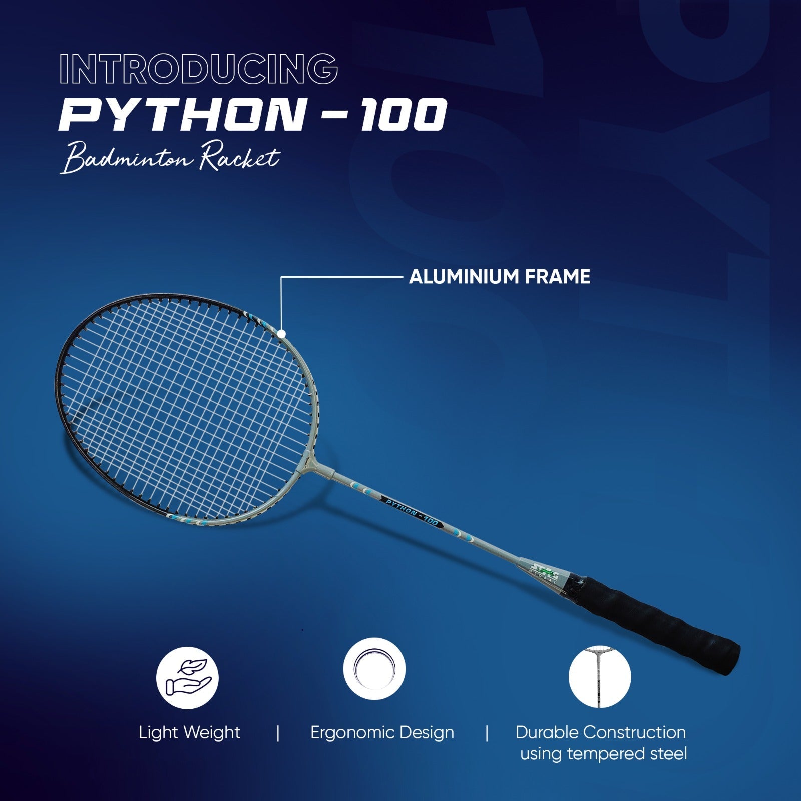 STAG GLOBAL Python 100 Badminton Racket, Lightweight, Ergonomic Design, Non Slip Grip