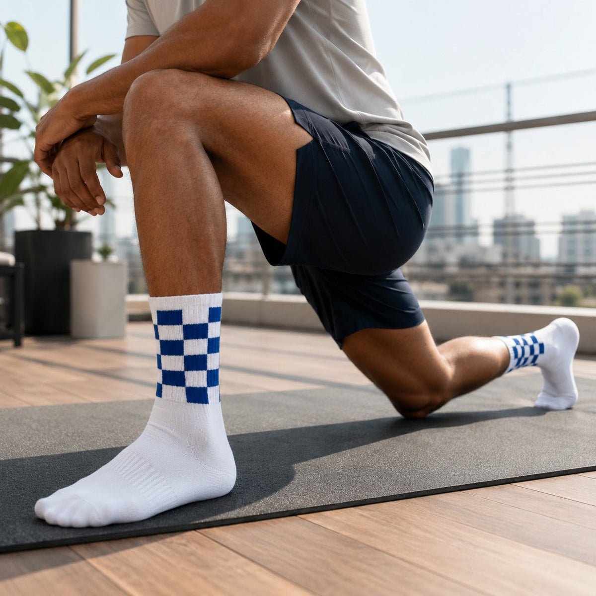 The Sock Street Sports Running Crew Socks-Checkmate Pack Of 3
