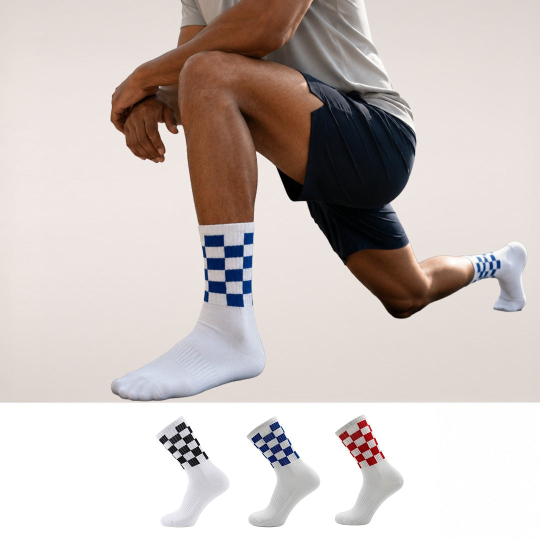 The Sock Street Sports Running Crew Socks-Checkmate Pack Of 3