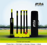 STAG Global Cricket Set | Medium Size | Complete Portable Kit with Bat, Stumps & Ball | Ideal for Kids & Beginners