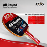 Stag Global All Round Table Tennis Racket – ITTF Approved Rubber | 174g Lightweight Paddle for Control & Spin