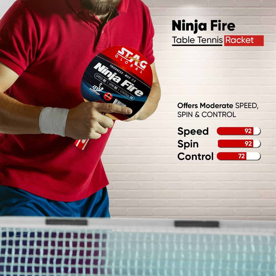 STAG GLOBAL Ninja Fire Table Tennis Racket | ITTF Approved | Powerful Grip & Spin Control