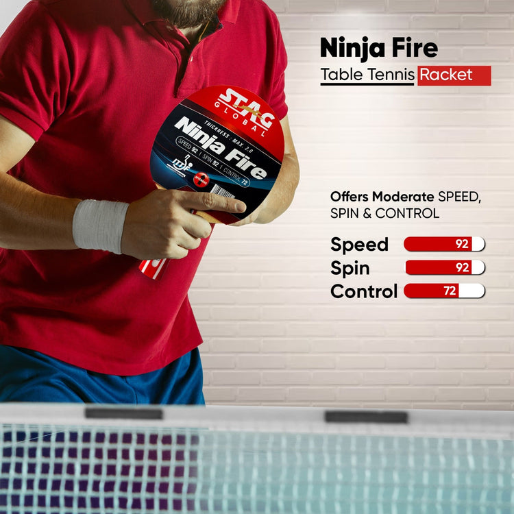 STAG GLOBAL Ninja Fire Table Tennis Racket | ITTF Approved | Powerful Grip & Spin Control