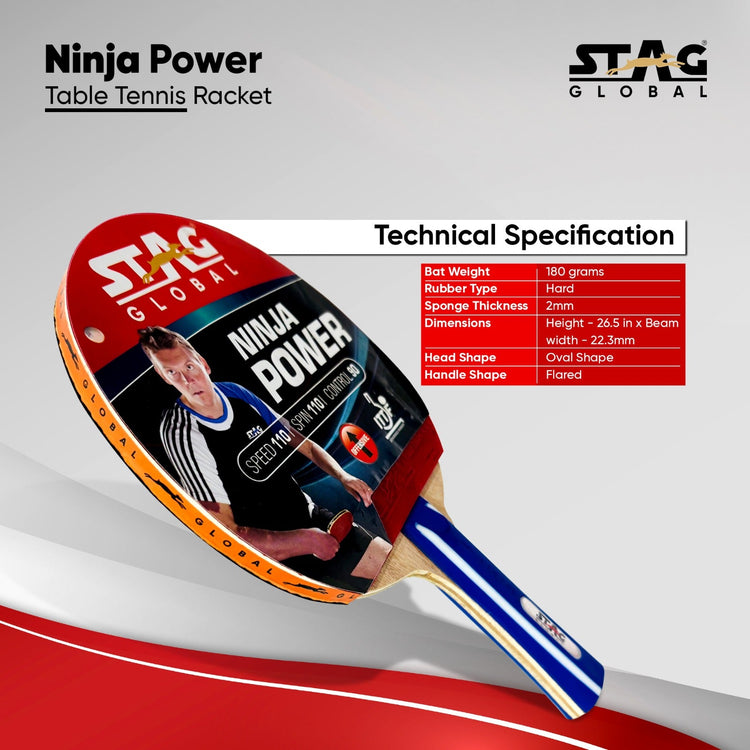 STAG GLOBAL Ninja Power Rubber Table Tennis Racket (Multicolour,200 Grams) - ITTF Approved