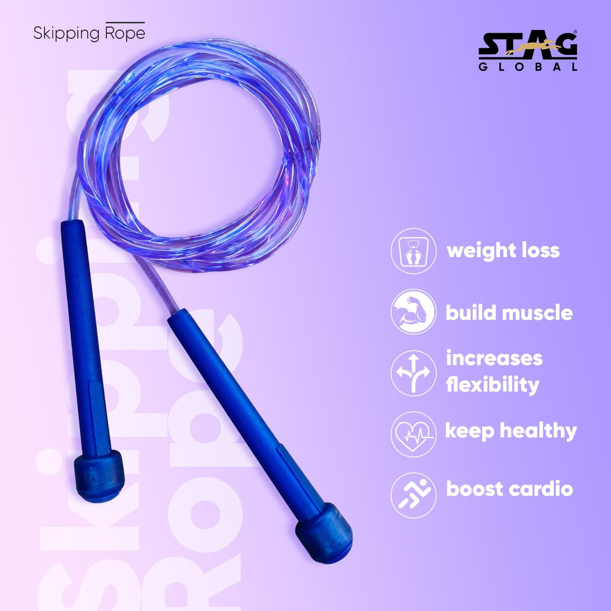STAG GLOBAL Skipping Rope with Non-Slip Handles, 5-inch Grip, Adjustable, Lightweight