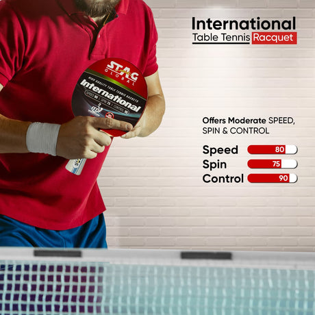 STAG GLOBAL International Table Tennis Racket | ITTF Approved Rubber | Speed 80, Spin 75, Control 90