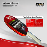STAG GLOBAL International Table Tennis Racket | ITTF Approved Rubber | Speed 80, Spin 75, Control 90