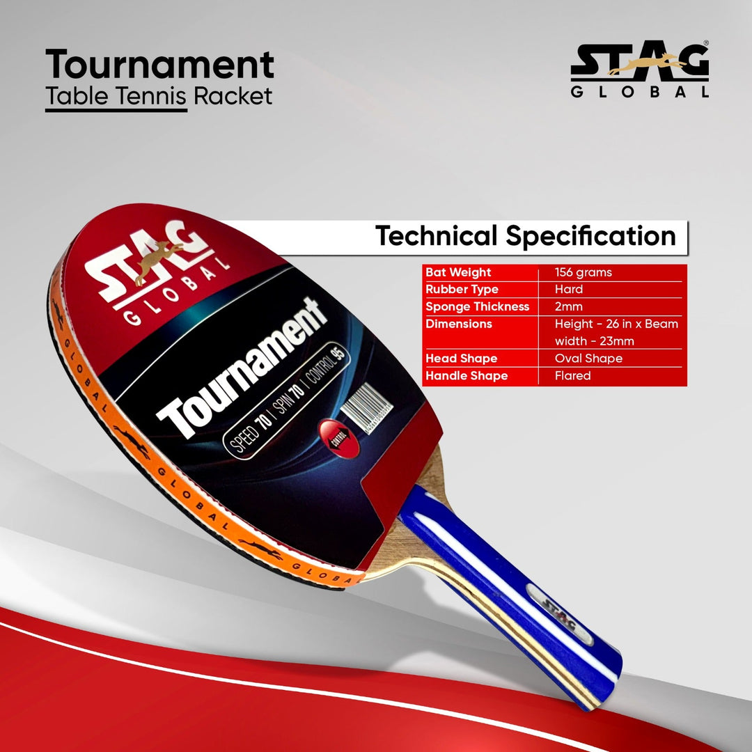 STAG GLOBAL Tournament Table Tennis Racket | Speed 70, Spin 70, Control 95