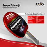 STAG GLOBAL Power Drive+ Table Tennis Racket | ITTF Approved | High Spin | Speed & Control Paddle