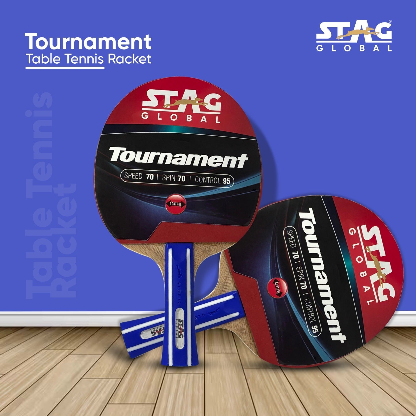 STAG GLOBAL Tournament Table Tennis Racket | Speed 70, Spin 70, Control 95