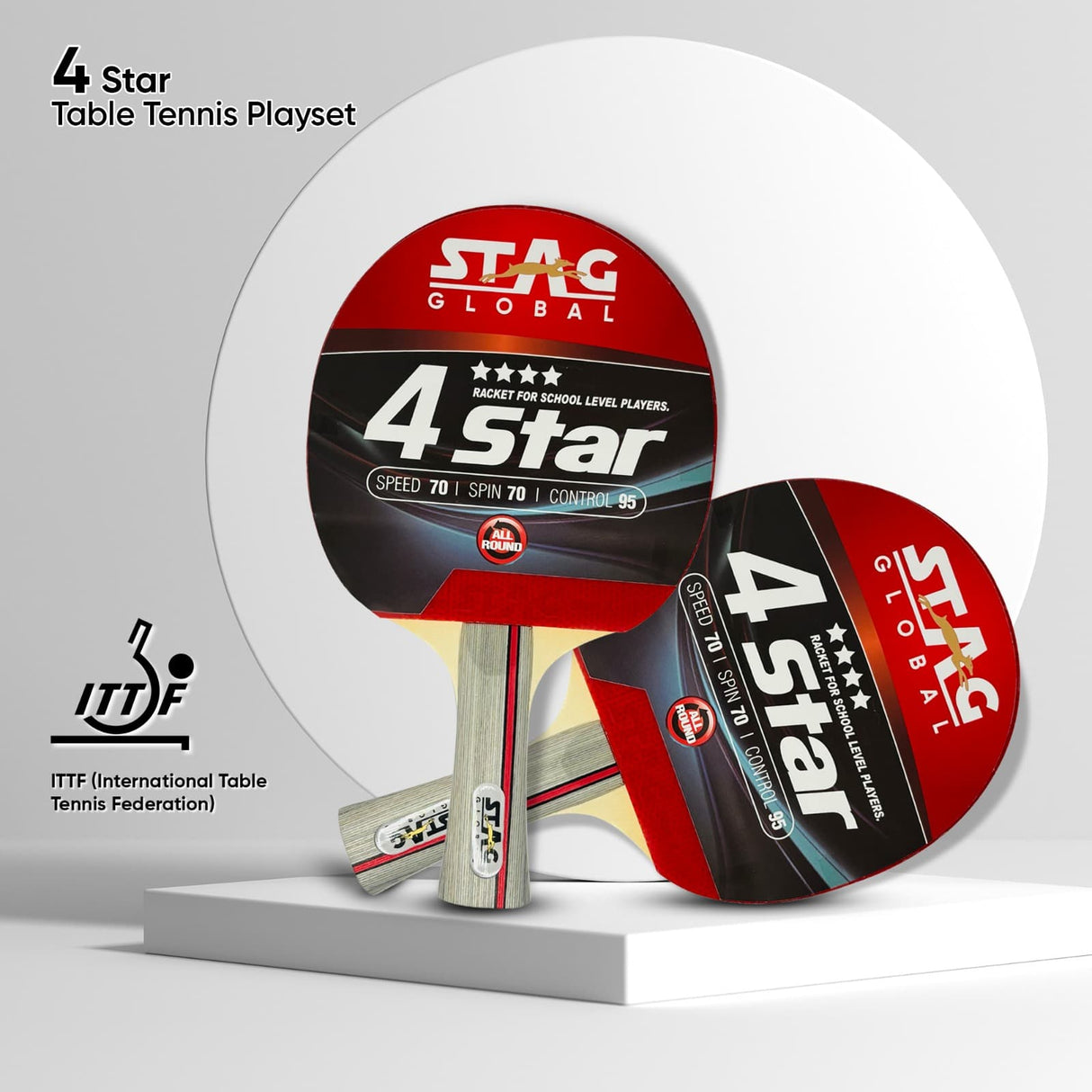 STAG GLOBAL 4 star Table Tennis Playset | 2 Racket with 3 Balls | ITTF Approved |  Complete Beginner Set