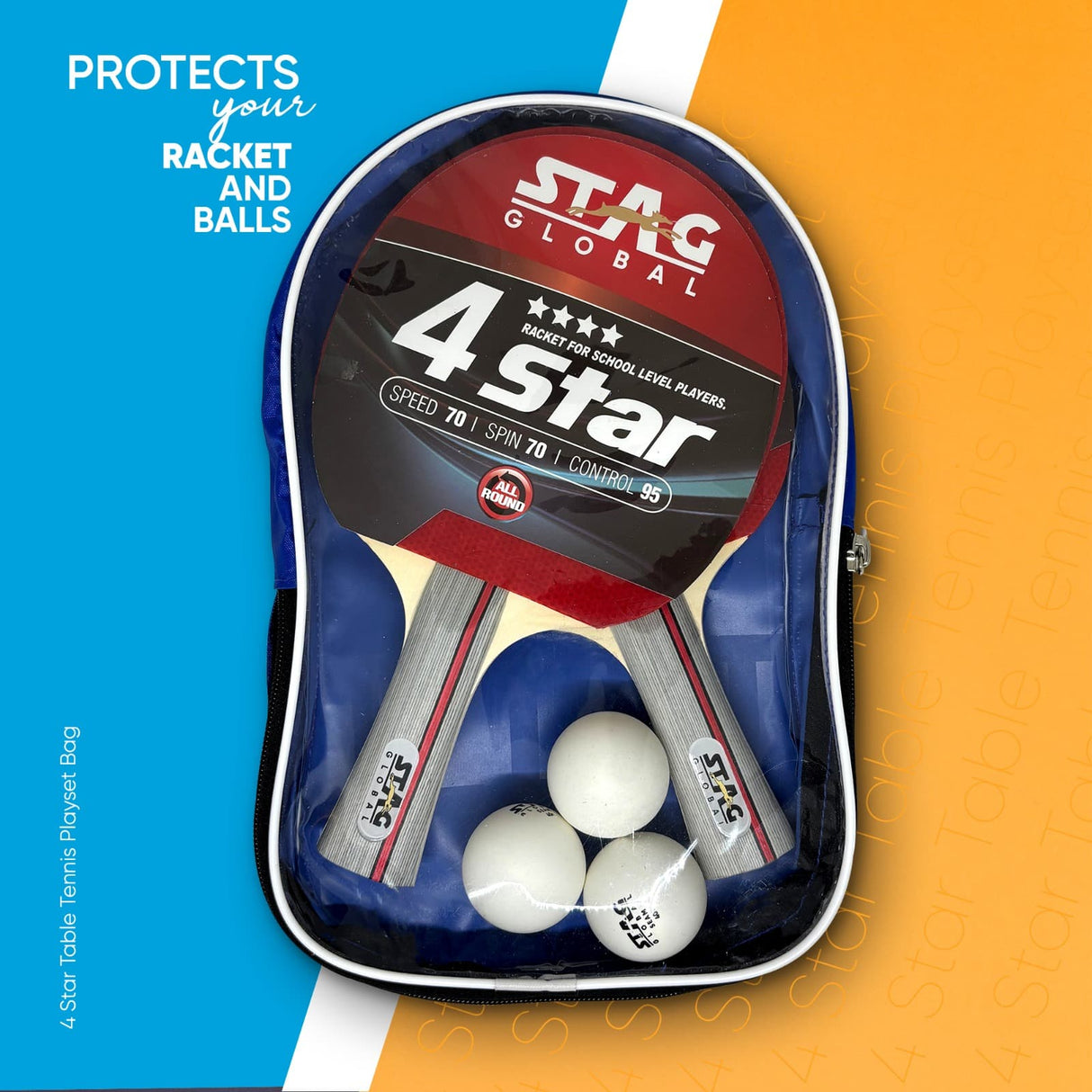 STAG GLOBAL 4 star Table Tennis Playset | 2 Racket with 3 Balls | ITTF Approved |  Complete Beginner Set