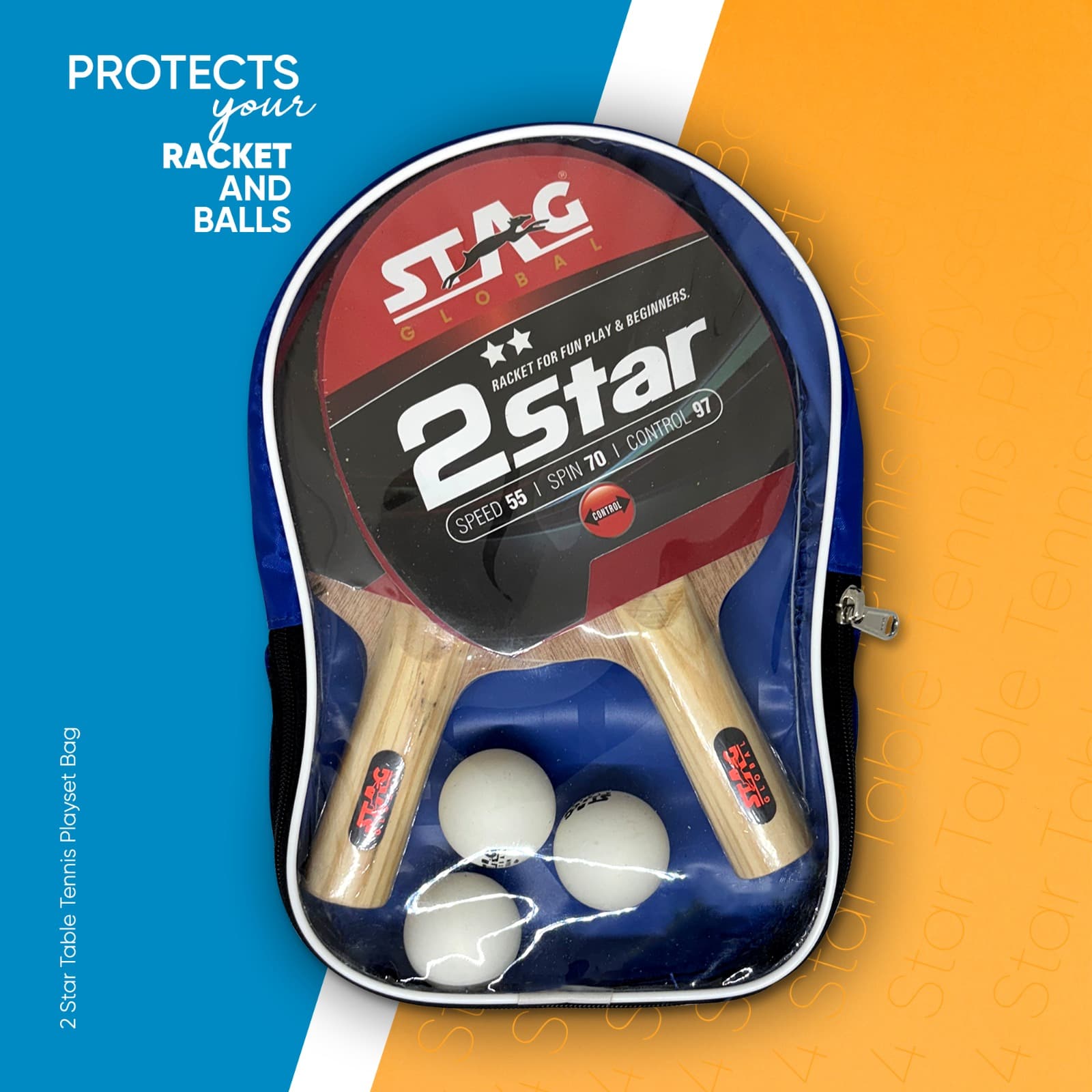 STAG GLOBAL 2 Star Table Tennis Playset with 3 Balls & Cover Complete Beginner Set