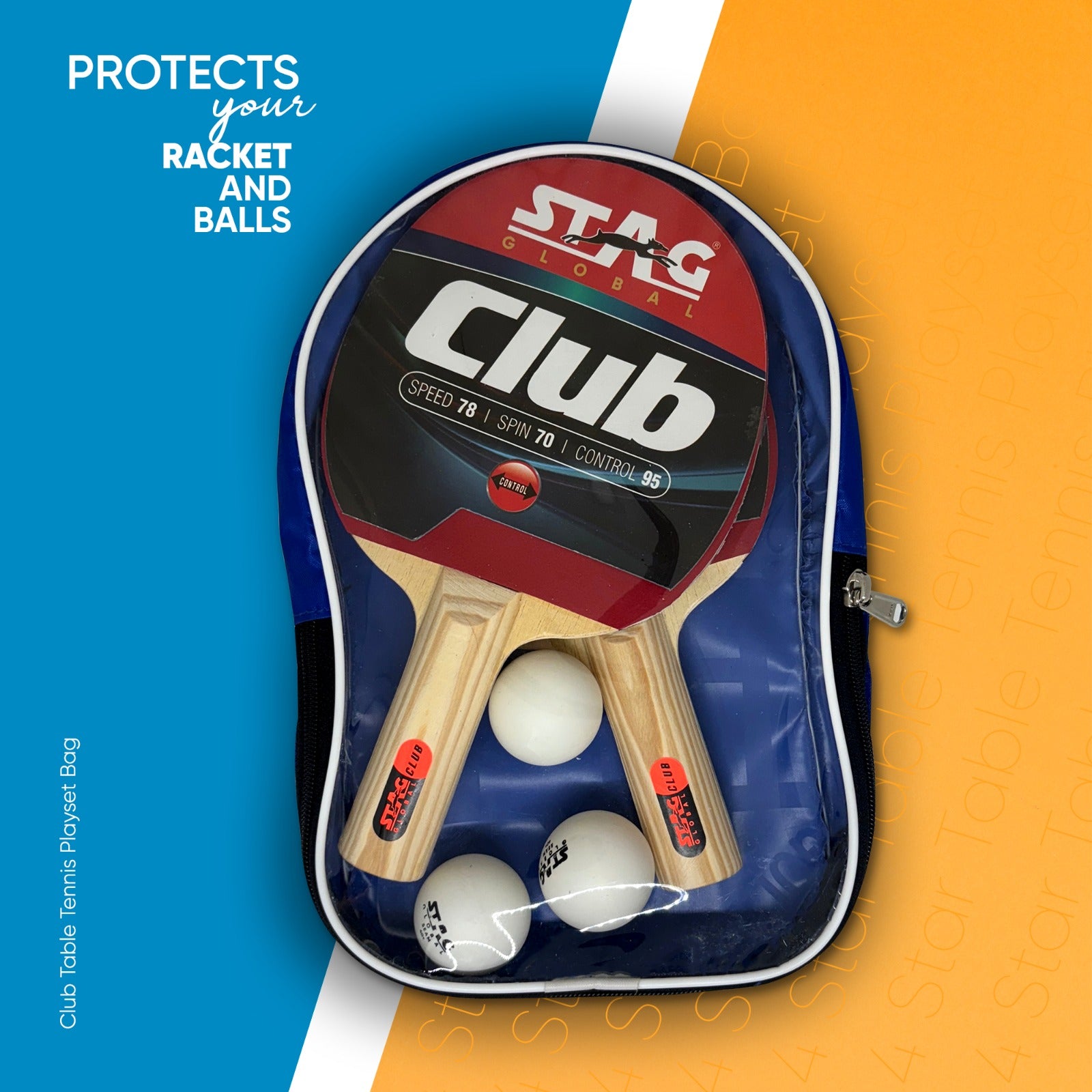 STAG GLOBAL Club Table Tennis Playset | 2 Racket, 3 Balls and 1 Cover | Portable And Lightweight