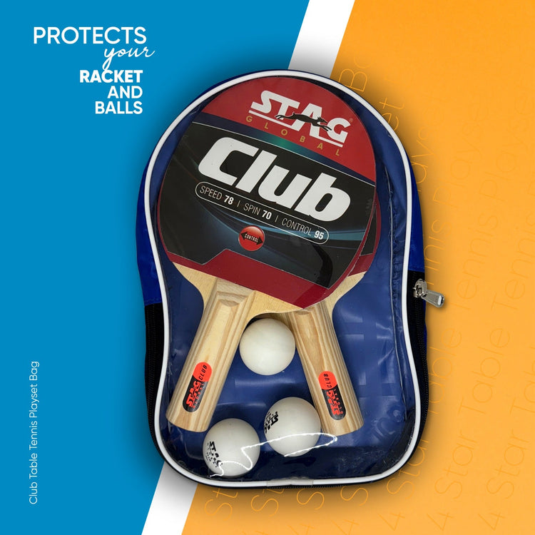 STAG GLOBAL Club Table Tennis Playset | 2 Racket, 3 Balls and 1 Cover | Portable And Lightweight