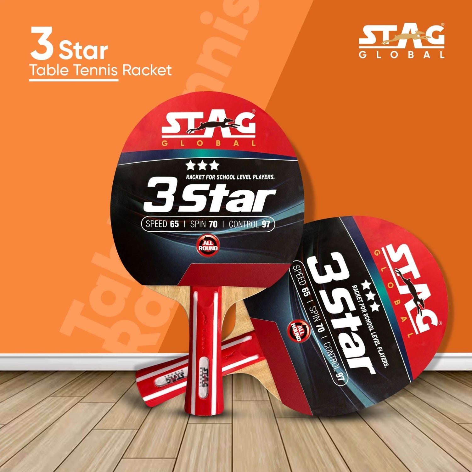 STAG GLOBAL 3 Star Table Tennis Racket | Beginner-Intermediate Series T.T Racket