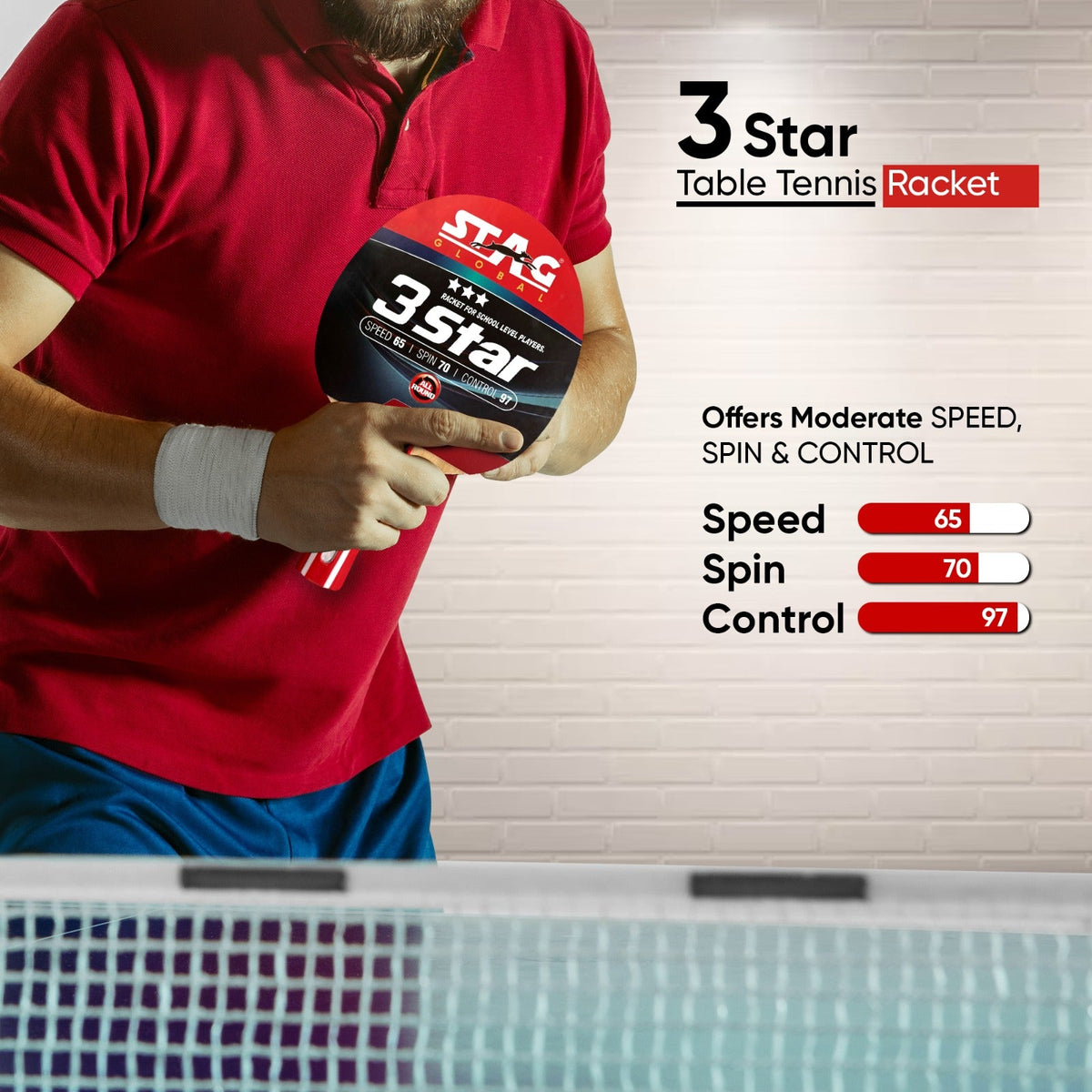 Tt Racket Rectangular Stag Global 3 Star TT Racket ITTF Rubber | KIBI Sports – KIBI SPORTS