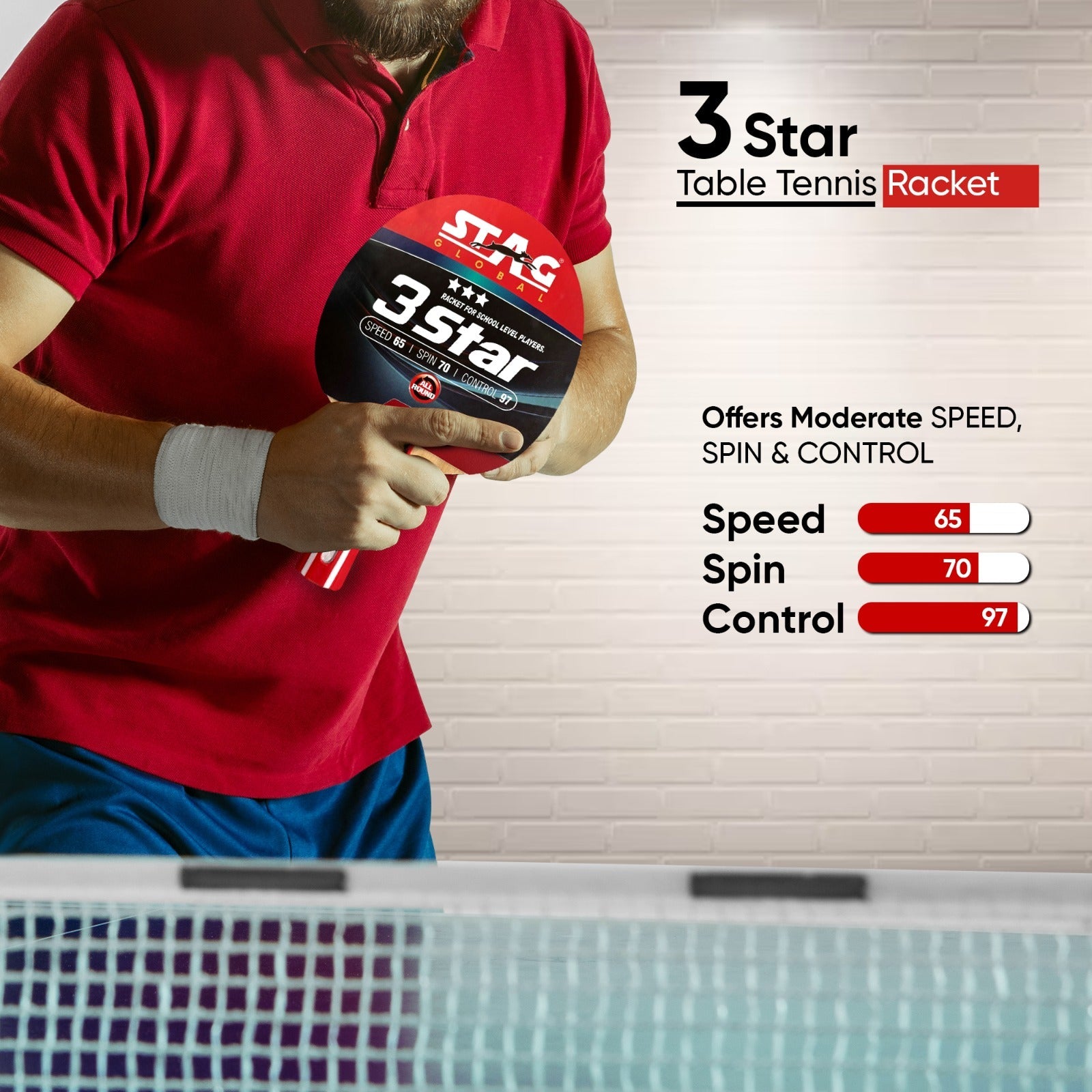 STAG GLOBAL 3 Star Table Tennis Racket | ITTF Approved Rubber| Beginner-Intermediate Series T.T Racket