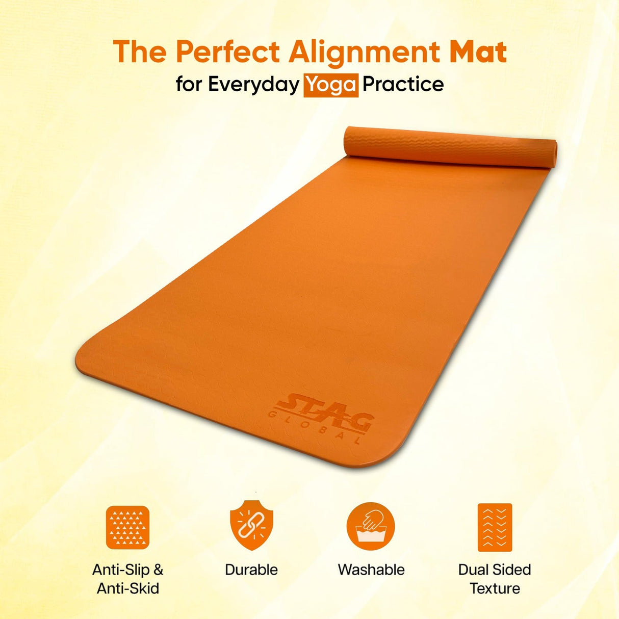 STAG GLOBAL Yoga Mantra Plain Mat 6mm With Bag | Dual-Sided Texture Mat for Everyday Yoga Practice