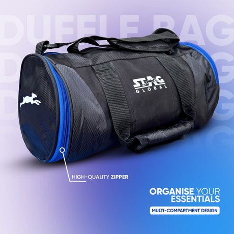 STAG GLOBAL Duffle Bag,  Durable Travel Companion, Comfortable shoulder strap, Black & Blue