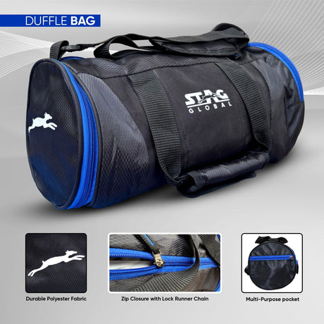 STAG GLOBAL Duffle Bag,  Durable Travel Companion, Comfortable shoulder strap, Black & Blue