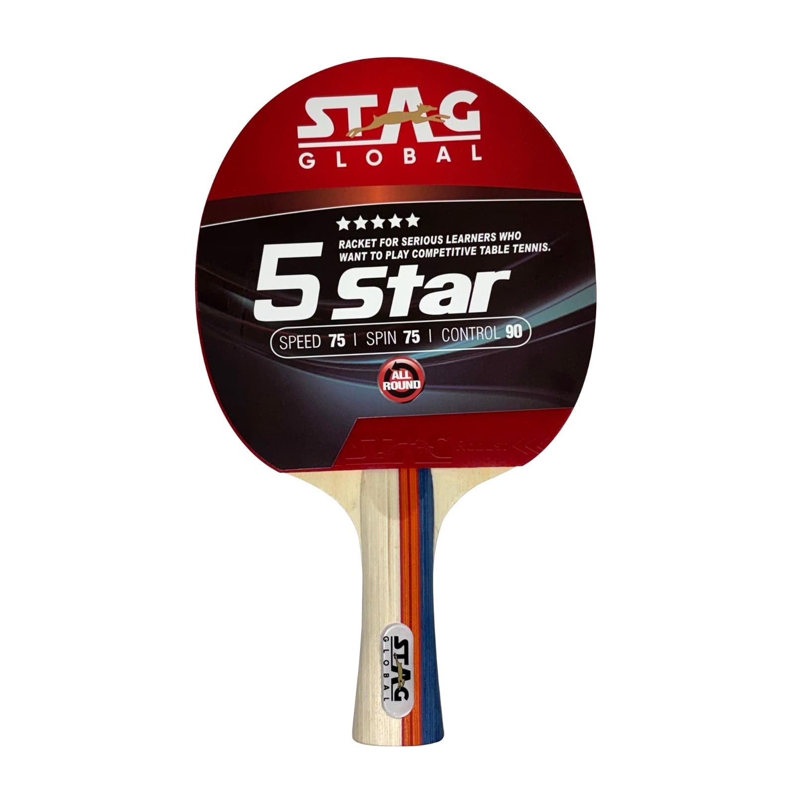 STAG GLOBAL 5 Star Table Tennis (T.T) Racket | Premium ITTF Approved Rubber| Beginner-Intermediate Series T.T Racket