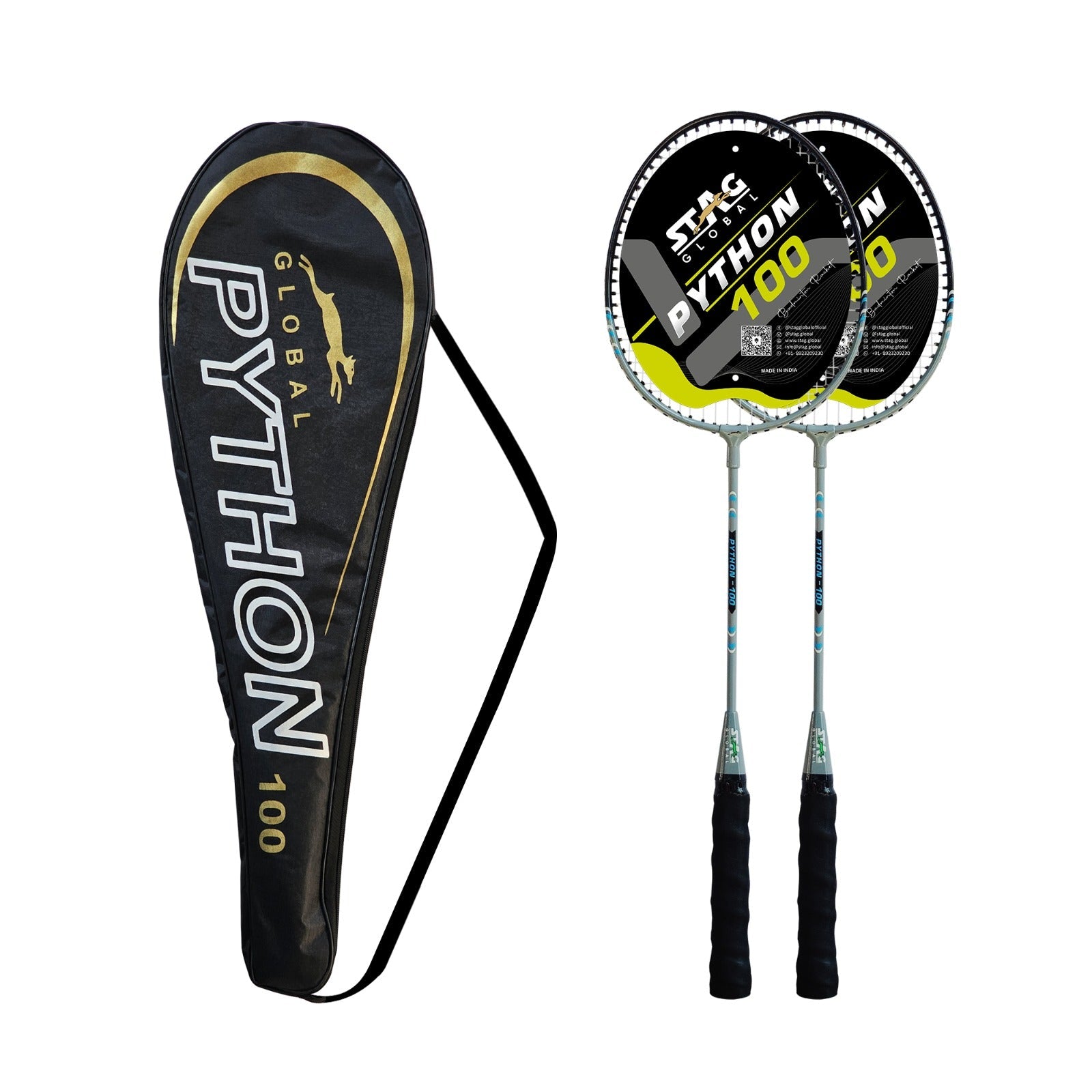 STAG GLOBAL Python 100 Badminton Racket, Lightweight, Ergonomic Design, Non Slip Grip