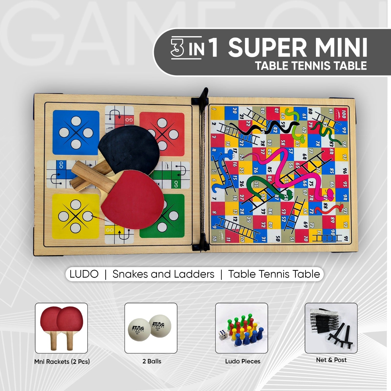 STAG GLOBAL (NEW LAUNCH) 3 IN 1 Super Mini Table Tennis Table, Portable Fun, Lightweight, Anytime Anywhere