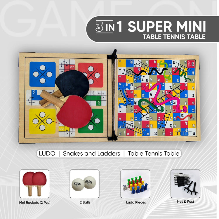STAG GLOBAL (NEW LAUNCH) 3 IN 1 Super Mini Table Tennis Table, Portable Fun, Lightweight, Anytime Anywhere