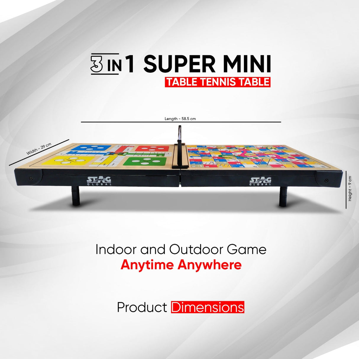 STAG GLOBAL (NEW LAUNCH) 3 IN 1 Super Mini Table Tennis Table, Portable Fun, Lightweight, Anytime Anywhere