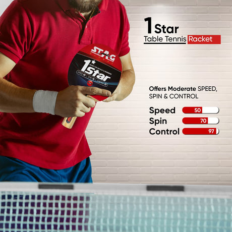 STAG GLOBAL 1 Star Table Tennis Racket | Speed 50 | Spin 70 |  Control 97 | Wooden Handle|