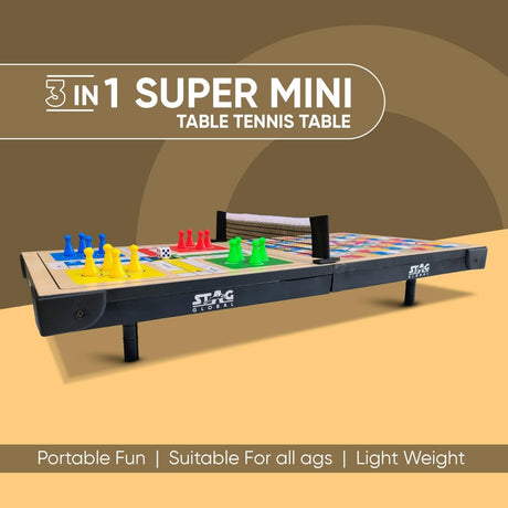 STAG GLOBAL (NEW LAUNCH) 3 IN 1 Super Mini Table Tennis Table |  Portable Fun |  Lightweight |  Anytime Anywhere