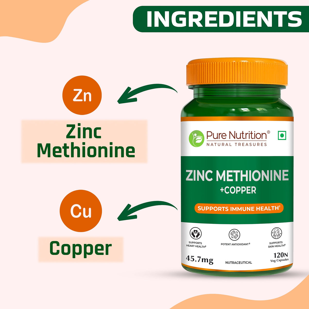 Zinc Methionine Veg Capsules  120 Count | High Absorption | Immunity & Skin