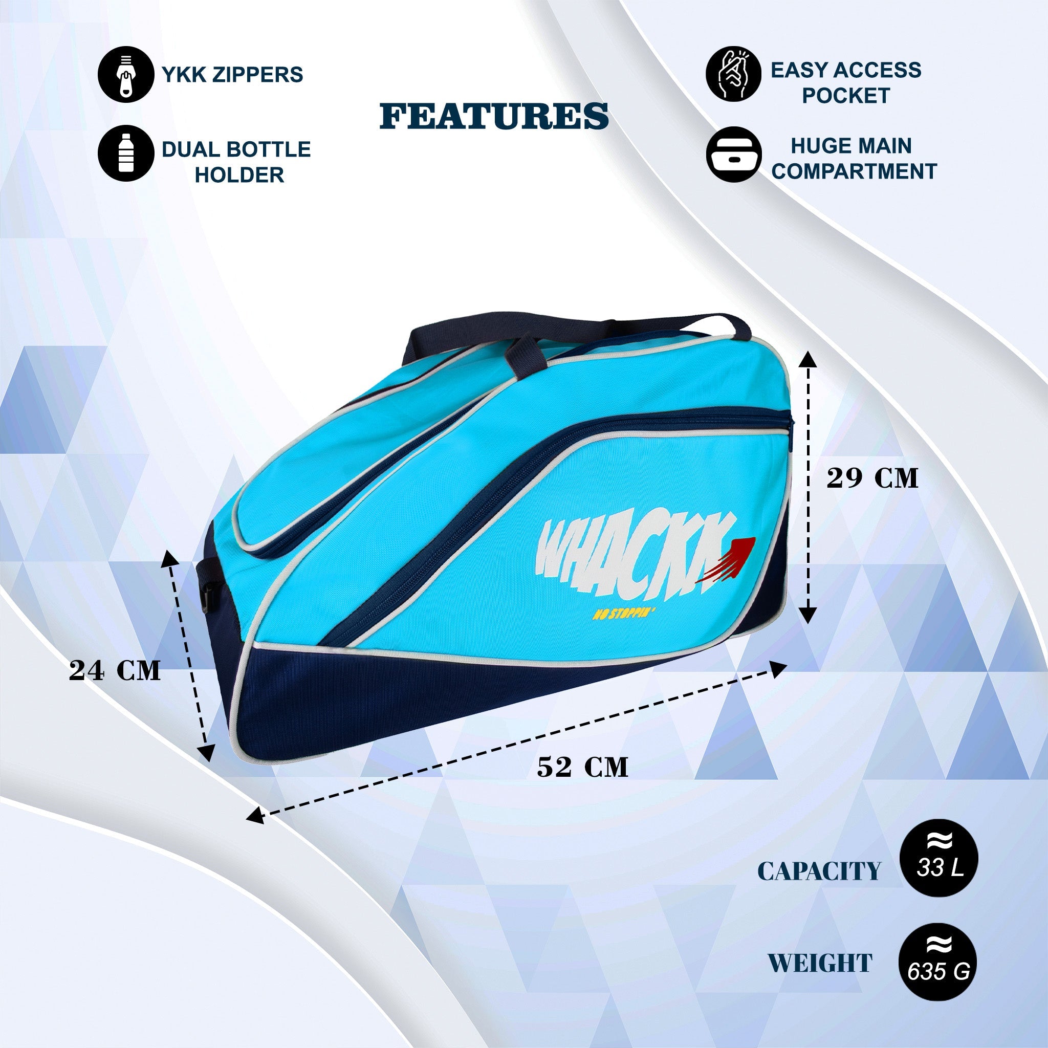 Flip Senior Blue 33L|Skating/Gym/Sports/Travel Bag|Inline Roller Equipment Bag|Quad Ice Skates Kit|KitbagEasy Access Pocket|2 Bottle Holders|Compartment Fits in Helmet & Skates 11"