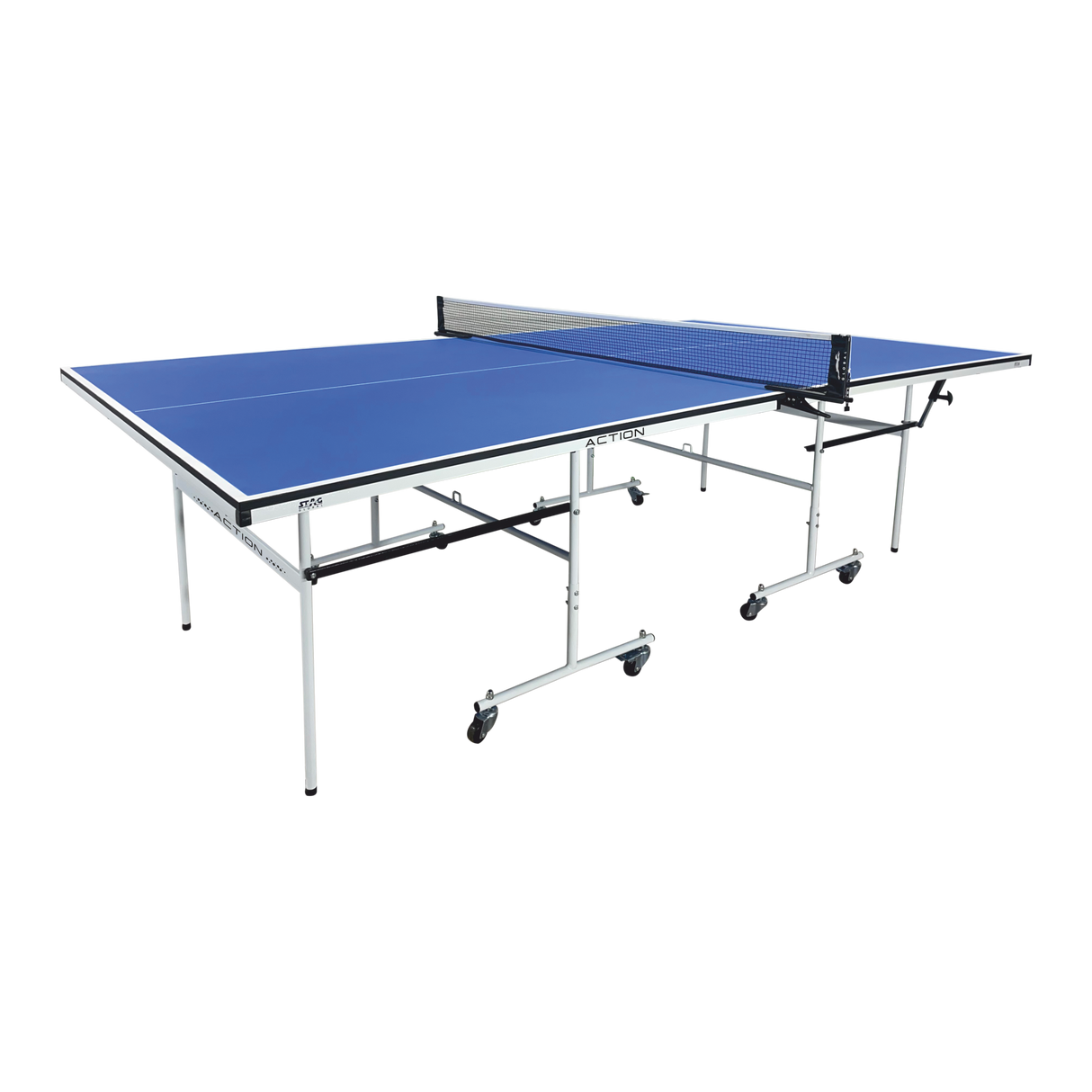 STAG GLOBAL Action Table Tennis Table Blue Top ,Thickness 16mm with 1 Table Cover, 2 TT Rackets, 6 Balls, 1 Clamp Net