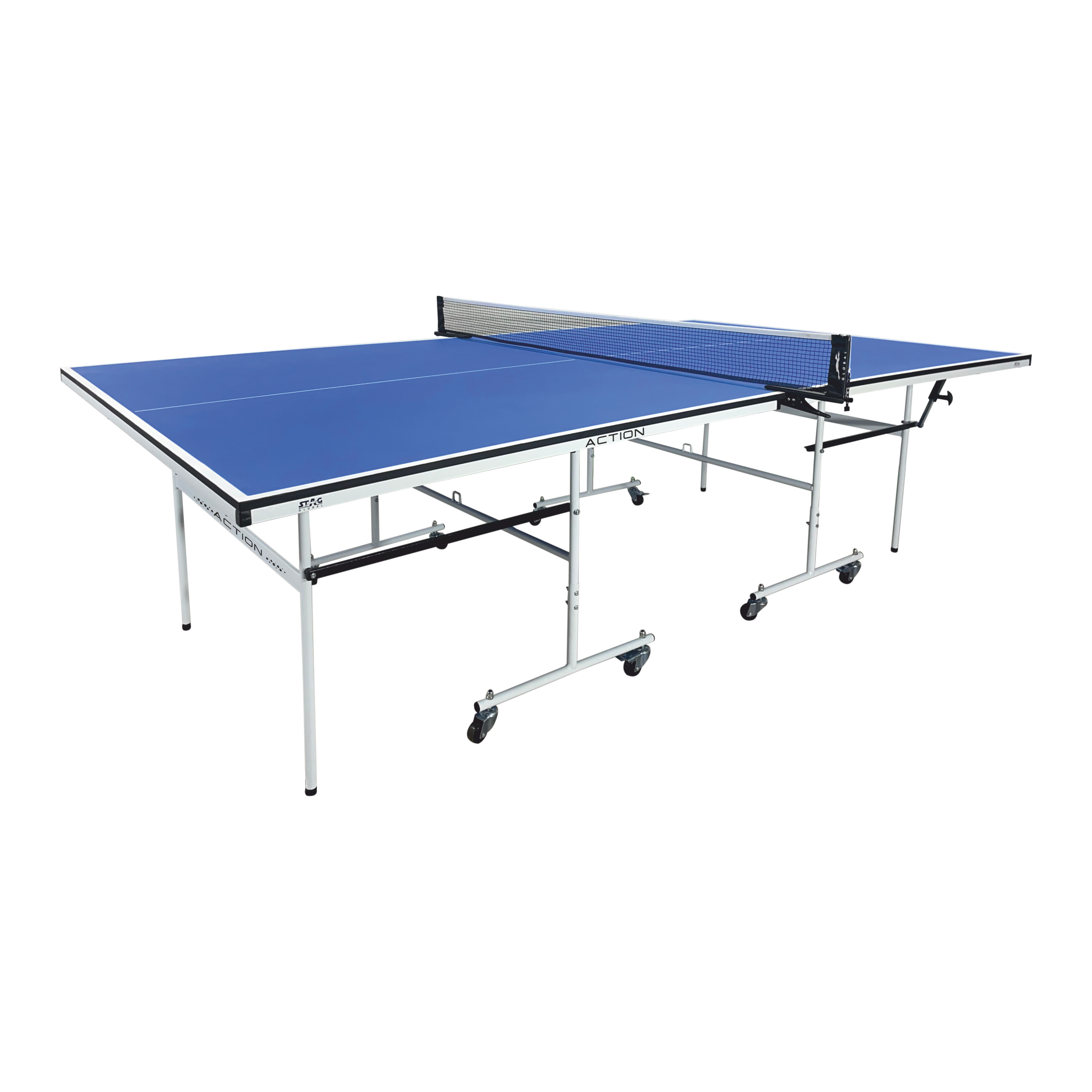 STAG GLOBAL Action Table Tennis Table Blue Top ,Thickness 16mm with 1 Table Cover, 2 TT Rackets, 6 Balls, 1 Clamp Net