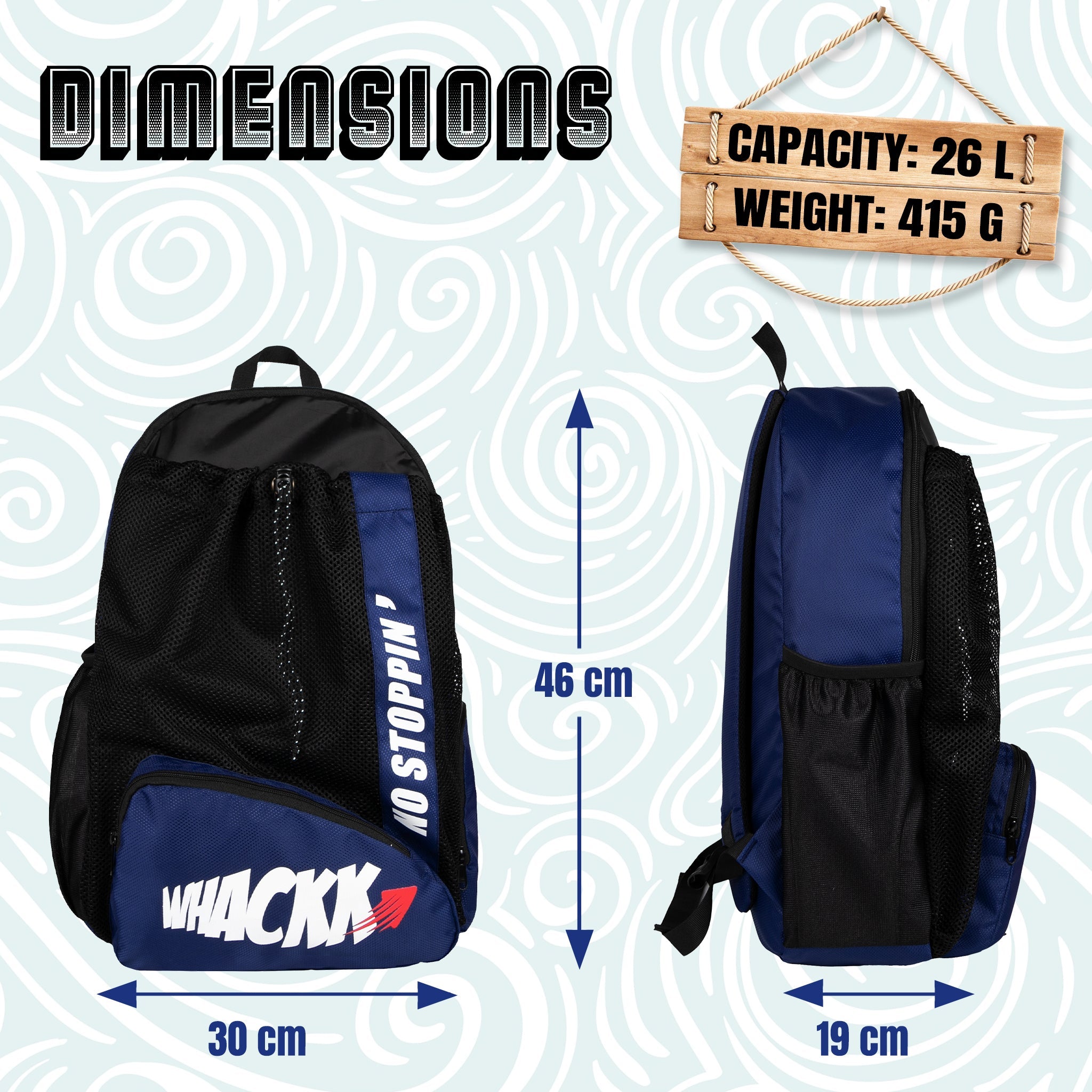 Dolphin Navy Black 26L Unisex Swimming Gym Equipment Backpack |Diving Surfing Sports Bag|Separate Wet Dry Compart|Pocket for Cap & Goggles|Lightweight|Water Resistant|for Men Women