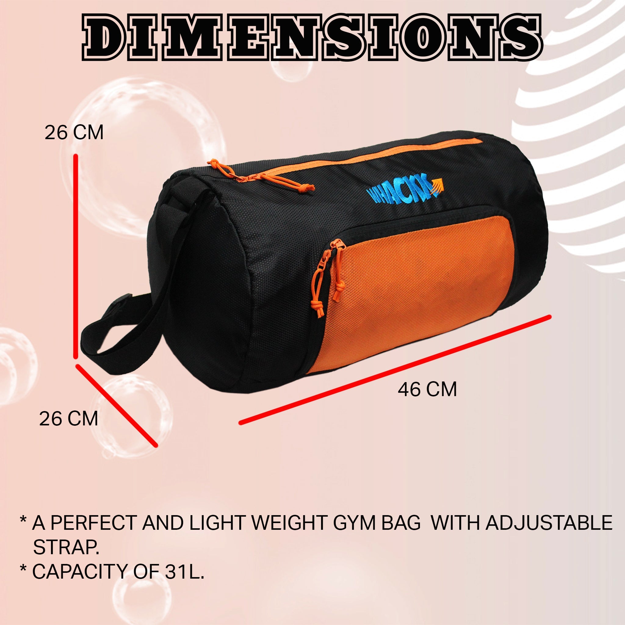 Track Orange 31L|Gym Bags |Fitness Bag| Sports Duffle| Multipurpose Carry Bag |Travel Duffel Bag| Adjustable Strap| Air Ventilated Pocket for Shoes| Unisex| Lightweight| Sports Kit| Kitbag| for Men Women