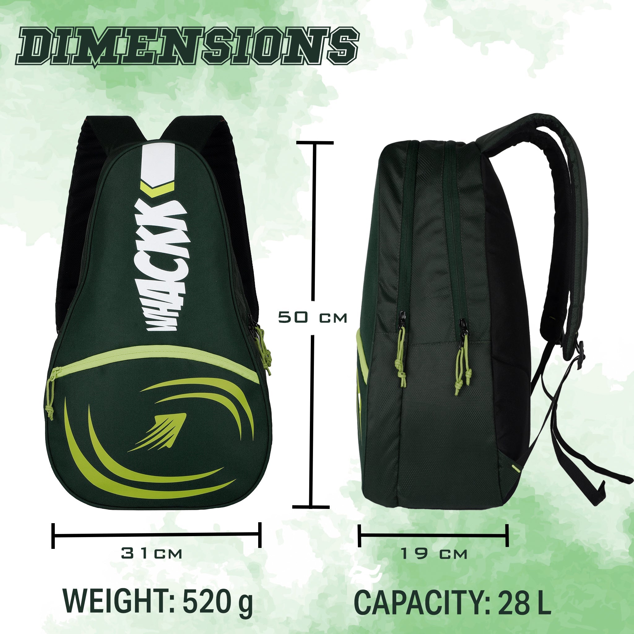 Ace Green 28L Unisex Lightweight Stylish Tennis Badminton Squash Equipment Kit Bag |Shuttle Bag |Shoe Pocket|Backpack Style|Spacious Storage Compartment|Rackets Tennis-6 Badminton-8