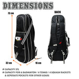 Smash 37L Black | Unisex Lightwieght Tennis Badminton Squash Equipment Cover Kit Bag Shoe Pocket | Air Ventilated Pocket for Wet Clothes | 4T 6B Racket | Backpack & Duffel