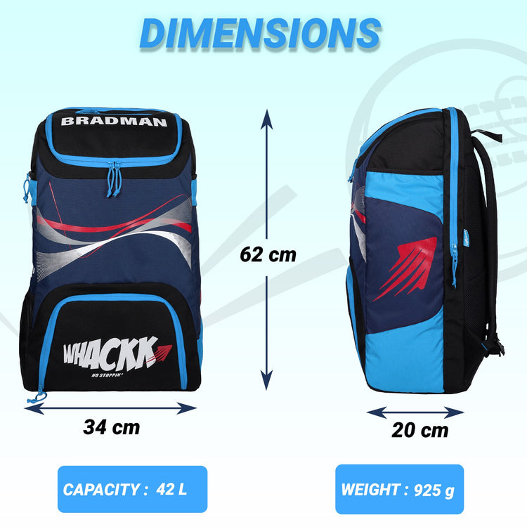 Bradman Blue Navy Cricket Kitbag for Youth |Player Edition 2 Bat Pocket Shoe Pocket |Big Main Comp Fit 15.5 inch Leg Pad |Bottle Holders |Easy Access Pocket