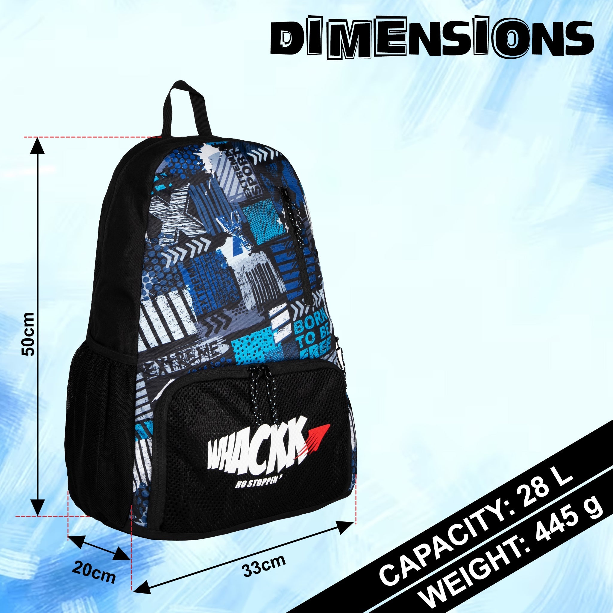 Thunderbolt 28L Blue Printed |Football Basketball Volleyball Equipment Backpack Bag|Kit Bag|Soccer Bag|Boys Kids Adult Men|Mesh Shoe or Ball Pocket|Bottle Holder| Easy Access Pocket