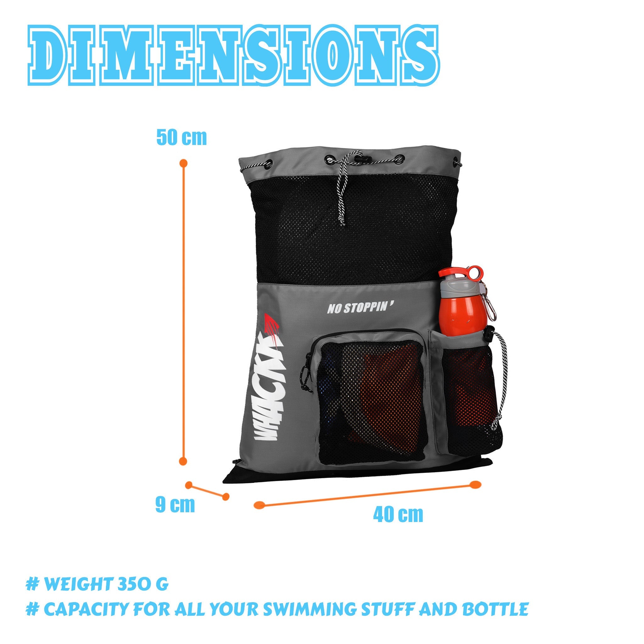 Aqua Grey Unisex Swimming Bag |Water Sports |Dry Bags |Wet Pocket |Accessories |Beach Bag |Storage Swim Gym Gears |Drawstring Backpack |Netball Backpack | Pocket for Cap and Goggles