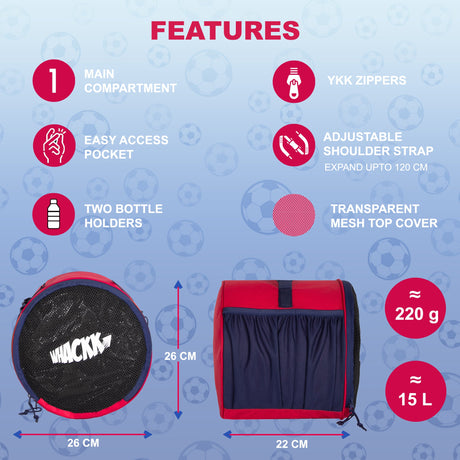 Kick Soccer Red Navy Football Equipment Bags|Basketball Volleyball Bags |Adjustable Strap Backpack |Easy Access Pocket Mesh Bottle Holders | Ball Bag |Kitbag |Bag