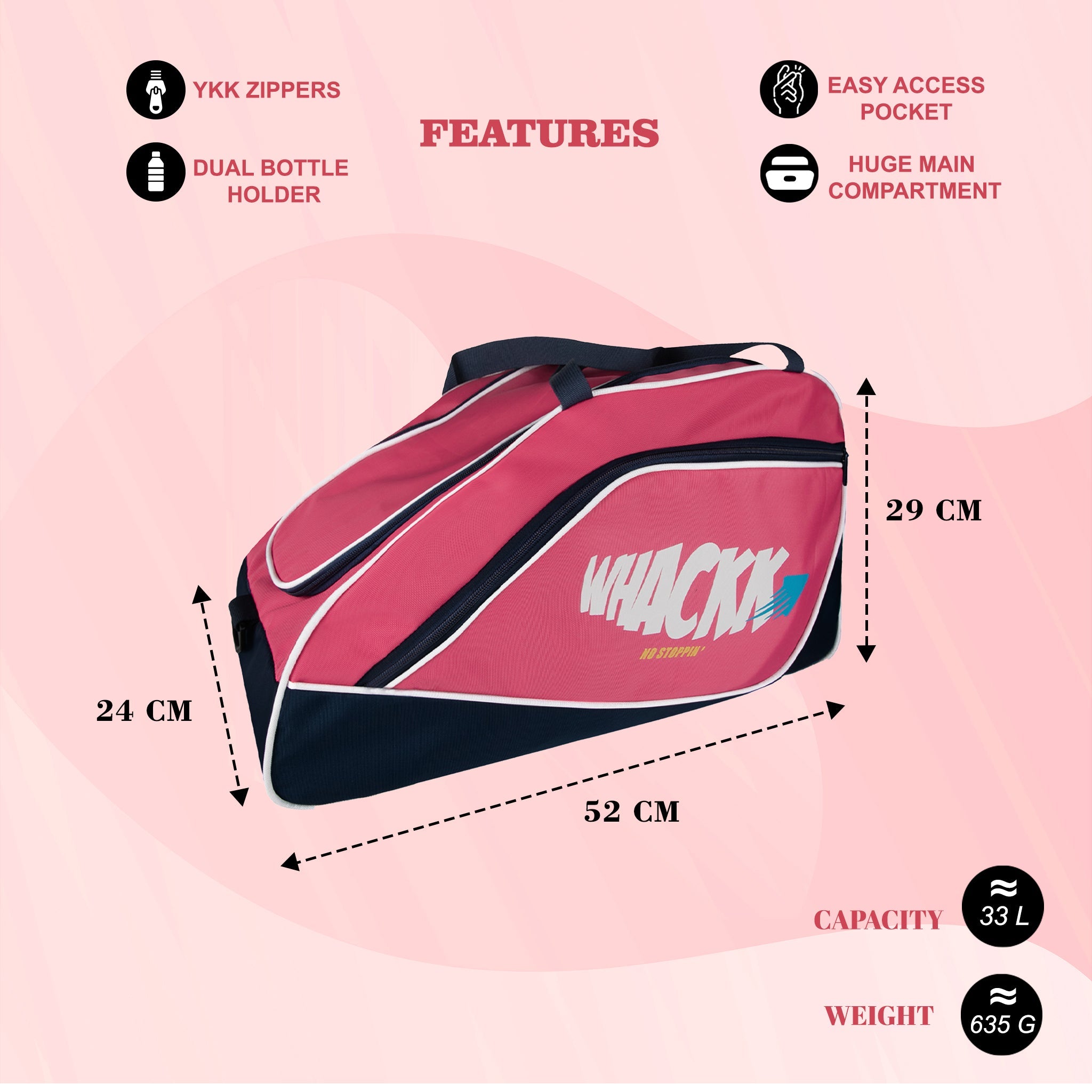 Flip Senior Pink 33L|Skating/Gym/Sports/Travel/Bag|Inline Roller Equipment Bag|Quad Ice Skates Kit|Kitbag|Easy Access Pocket|2 Bottle Holders|Compartment Fits in Helmet & Skates 11"