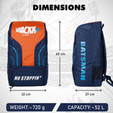Batsman Navy Orange Cricket Kit Bag Backpack |Juniour & Youth Kitbag |Player Edition 2 Bat Pockets Shoe Pocket |Big Main Comp. Fits 15.5 inch Leg Pad|2 Bottle Holders