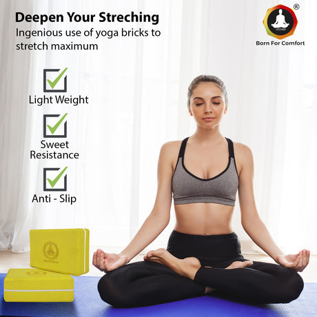 Vedam Yoga Block Set of 2 (Yellow) | Industrial